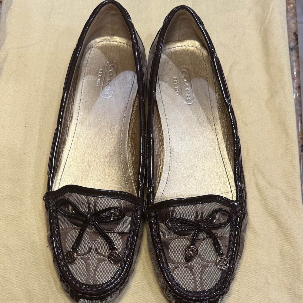 Coach Dark Brown Women's Flats with Bow Detail